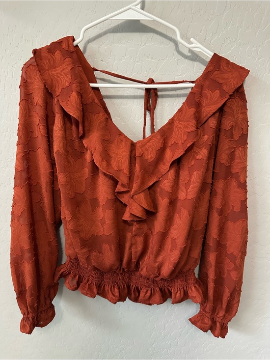 Anthropologie Tops - Anthropologie Rust Ruffled V‑Neck Blouse